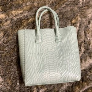 Light turquoise snakeskin faux leather tote handbag